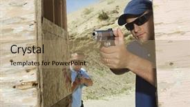  Presentation with two men climbing - Cool new slides with gun traininig - two men aiming with handgun backdrop and a coral colored foreground