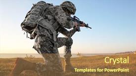  Presentation with military - PPT theme consisting of gun usa - soldier in camouflage taking aim background and a coral colored foreground