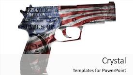  Presentation with american flag - Beautiful PPT layouts featuring gun usa money - handgun american cash and flag backdrop and a white colored foreground