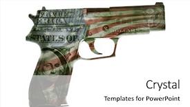  Presentation with grave marker american flag - PPT theme featuring gun usa money - handgun american cash and flag background and a white colored foreground