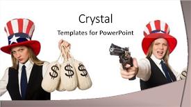  Presentation with hat - Audience pleasing slide deck consisting of gun usa money - woman wearing hat with american backdrop and a  colored foreground