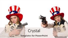  Presentation with hat - Presentation theme with gun usa money - woman wearing hat with american background and a  colored foreground