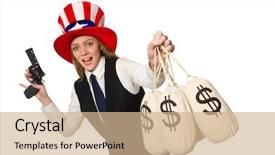  Presentation with hat - Slide set with gun usa money - woman wearing hat with american background and a coral colored foreground