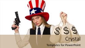  Presentation with filipino american relation - Cool new theme with gun usa money - woman wearing hat with american backdrop and a coral colored foreground