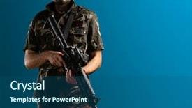  Presentation with jungle - Presentation enhanced with gun war - young soldier with jungle camouflage background and a ocean colored foreground