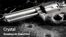  Presentation with gun three bullet holes - Beautiful slides featuring gun with two bullet holes backdrop and a dark gray colored foreground