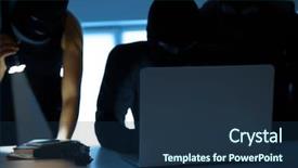  Presentation with hacking - Audience pleasing theme consisting of gunfight - armed thieves hacking laptop backdrop and a ocean colored foreground