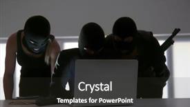  Presentation with hacking - Theme having gunfight - armed thieves hacking laptop background and a dark gray colored foreground