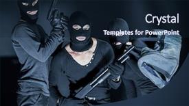  Presentation with black - Audience pleasing PPT layouts consisting of gunfight - armed thieves in balaclavas backdrop and a wine colored foreground