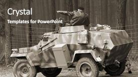  Presentation with battlefield - Beautiful PPT theme featuring gunfight - wehrmacht armored vehicle - ww2 backdrop and a dark gray colored foreground