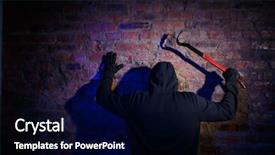  Presentation with wall - Cool new PPT theme with gunman surrenders standing against wall backdrop and a  colored foreground