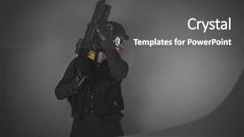  Presentation with golf player playing - Theme featuring gunpowder airsoft player with gun background and a dark gray colored foreground