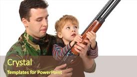  Presentation with gun - Beautiful slides featuring guns children - father and son with gun backdrop and a  colored foreground
