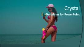  Presentation with pink sky - PPT layouts with sandy beach over sea background and a ocean colored foreground