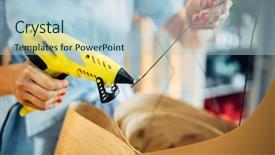  Presentation with glue - Slide set consisting of guns roses - female florist works with glue background and a light blue colored foreground