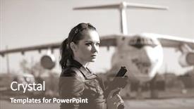  Presentation with role play woman and man - Presentation with guns suits - portrait of attractive woman near background and a gray colored foreground