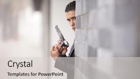  Presentation with health safety security environment - PPT theme having guns suits - powerful security businessman aiming background and a light gray colored foreground