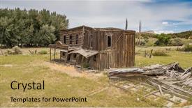  Presentation with sky blue - PPT theme consisting of old gun western - gunsmoke movie set in southern background and a coral colored foreground