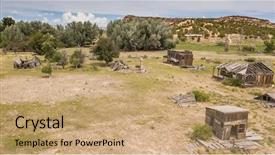  Presentation with moving art blue - Cool new PPT layouts with old gun western - gunsmoke movie set in southern backdrop and a coral colored foreground