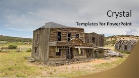  Presentation with moving art blue - Amazing PPT theme having old gun western - gunsmoke movie set in southern backdrop and a coral colored foreground