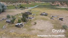  Presentation with moving art blue - Slide set consisting of old gun western - gunsmoke movie set in southern background and a coral colored foreground