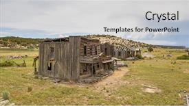  Presentation with moving art blue - Beautiful slide deck featuring old gun western - gunsmoke movie set in southern backdrop and a  colored foreground