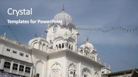  Presentation with india temple - Slides featuring gurdwara - clock tower in the golden background and a seafoam green colored foreground