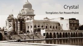  Presentation with new delhi - Slide deck with gurdwara - pond at a gurudwara gurudwara background and a soft green colored foreground