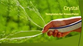  Presentation with women - Slide set with gushing - women hand watering the backyard background and a tawny brown colored foreground