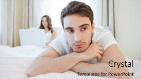  Presentation with calm - Theme featuring gut health - calm man lying on bed background and a coral colored foreground
