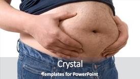  Presentation with big fat belly girl - Beautiful PPT theme featuring gut health - man squeeze belly fat isolated backdrop and a ocean colored foreground