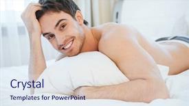  Presentation with gut - Audience pleasing slides consisting of gut health - naked happy man lying backdrop and a sky blue colored foreground