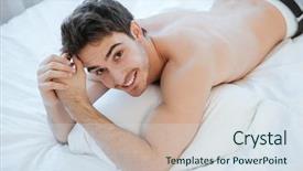  Presentation with gold man smile - Slides with gut health - naked smiling man lying background and a sky blue colored foreground