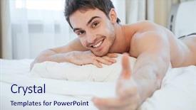  Presentation with young man and a woman - Presentation theme having gut health - naked young man lying background and a sky blue colored foreground