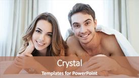  Presentation with good morning couple bed - PPT layouts featuring gut health - smiling couple lying on bed background and a coral colored foreground