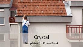  Presentation with house roof and roofing business - Presentation theme enhanced with gutter - man on a ladder climbing background and a lemonade colored foreground
