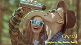  Presentation with tea - PPT theme featuring guy-and-the-girl-drink background and a tawny brown colored foreground