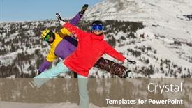  Presentation with mountain top - Colorful slide deck enhanced with guy-and-the-girl-snowboarders backdrop and a coral colored foreground