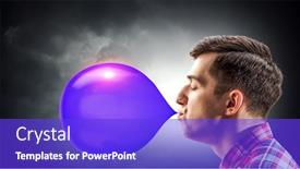  Presentation with bubble - Presentation design consisting of guy blowing bubble mixed media background and a cobalt blue colored foreground