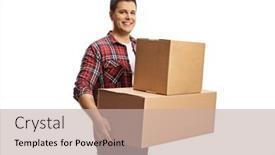  Presentation with boxes - PPT layouts with guy-carrying-two-cardboard-boxes background and a mint green colored foreground