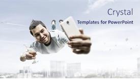  Presentation with celebrate - Amazing presentation design having guy celebrate business success mixed media backdrop and a sky blue colored foreground