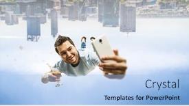  Presentation with celebrate - Theme featuring guy celebrate business success mixed media background and a light blue colored foreground