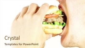  Presentation with burger - Cool new slide deck with guy eating burger on white backdrop and a cream colored foreground