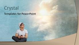  Presentation with music - Audience pleasing theme consisting of guy-enjoy-the-music-mixed backdrop and a light blue colored foreground