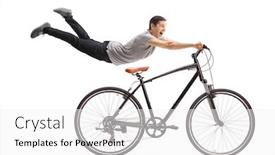  Presentation with bicycle - Beautiful presentation featuring guy-flying-and-holding-onto backdrop and a white colored foreground
