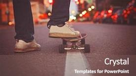  Presentation with city street - Slide deck with guy getting ready to skate background and a violet colored foreground