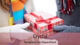  Presentation with waiter hand in white glove - Beautiful slide deck featuring guy giving his girlfriend christmas backdrop and a  colored foreground