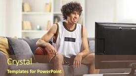  Presentation with sports - PPT theme enhanced with guy-in-a-sports-jersey background and a  colored foreground