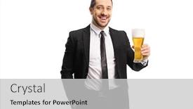  Presentation with beer - Cool new PPT layouts with businesspersons - guy in a suit cheering backdrop and a light gray colored foreground