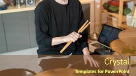  Presentation with black hand - PPT theme consisting of guy-in-black-sweatshirt background and a tawny brown colored foreground